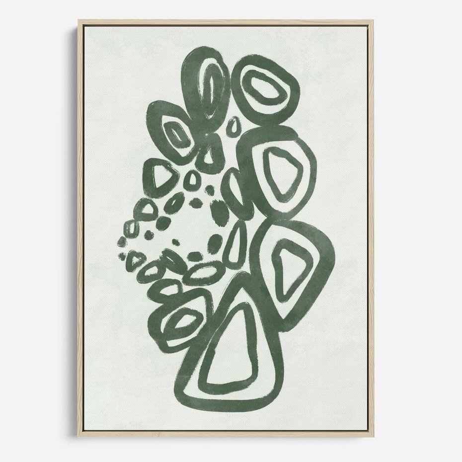 Obraz w ramie 70x100 - Migotliwe Widzenia Zieleni - zielona abstrakcja, zgaszona zieleń - rama drewno