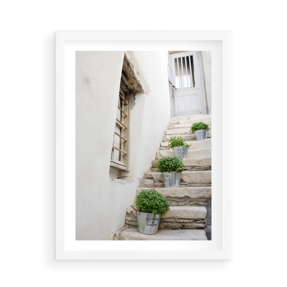 Plakat w ramie 50x70 - Wznoszące się Marzenia - schody, perspektywa - rama biała