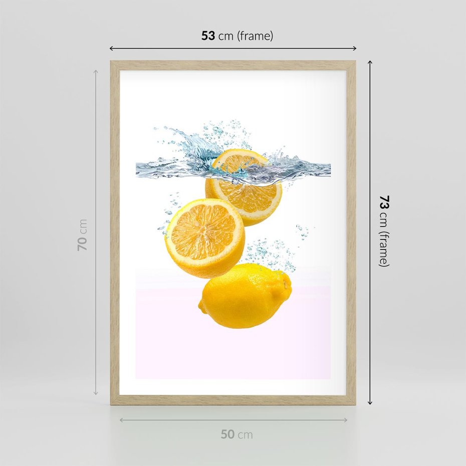 Plakat w ramie 50x70 - Świeże cytryny pełne smaku - cytryny, owoce - rama drewno