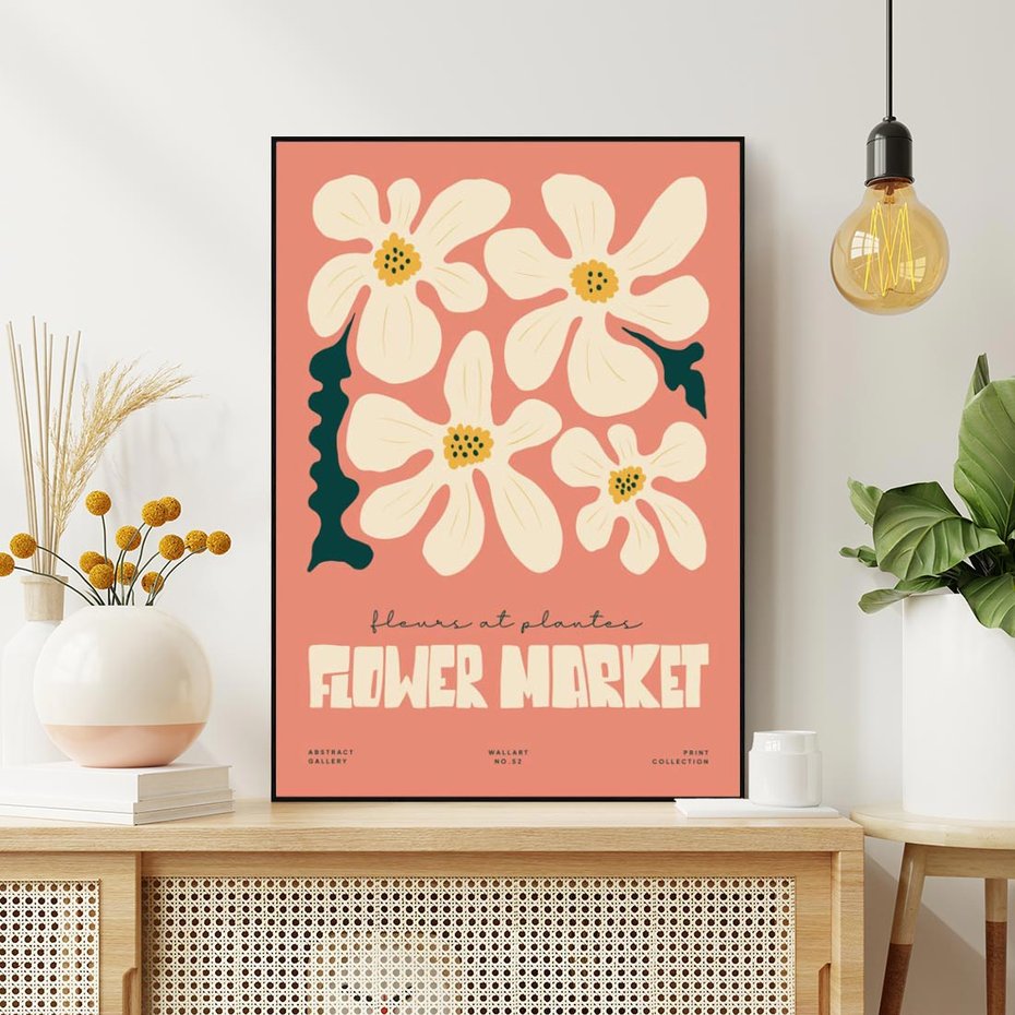 Obraz w ramie 70x100 - Szkicowane Kolorowe Uczucia - kwiatowa kompozycja, minimalizm - rama czarna