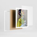 Plakat w ramie 40x50 - W Żółtej Sukience - olejny abstrakcyjny obraz, portret kobiety w żółtej sukience - rama biała