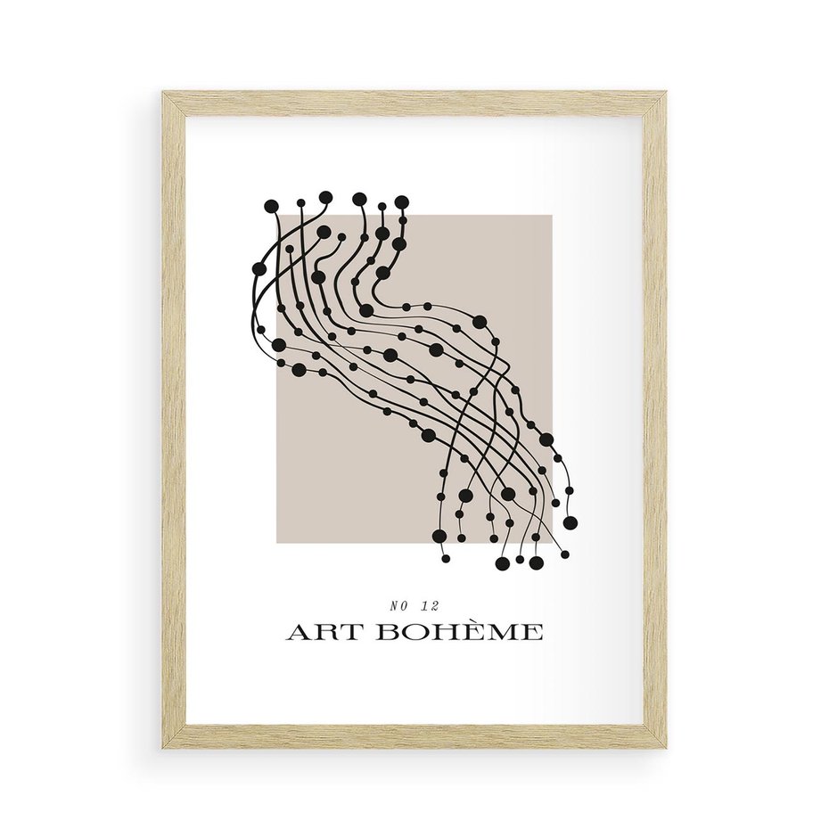 Plakat w ramie 50x70 - Migocące Konstrukcje Abstrakcji - sztuka minimalizmu, biało czarna rycina - rama drewno