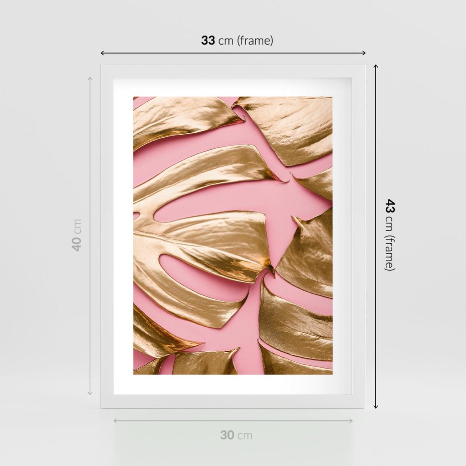 Plakat w ramie 30x40 - Przyjemność w Naturze - złote, liście - rama biała