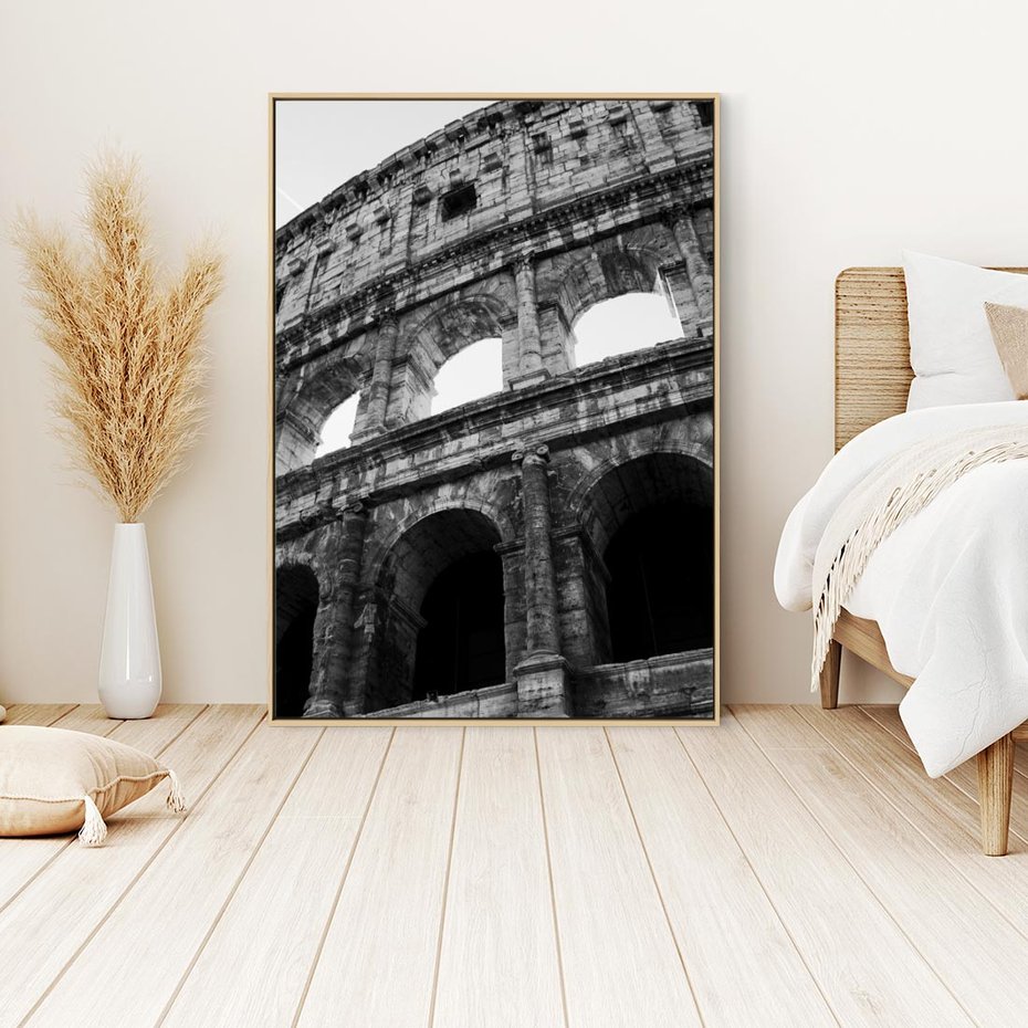 Obraz w ramie 80x120 - Koloseum w Czarnej Bieli - antyczna architektura, koloseum - rama drewno