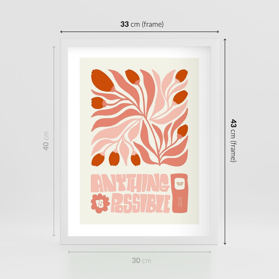 Plakat w ramie 30x40 - Migotliwa Euforia - kompozycja w łososiowym kolorze, kwiaty - rama biała