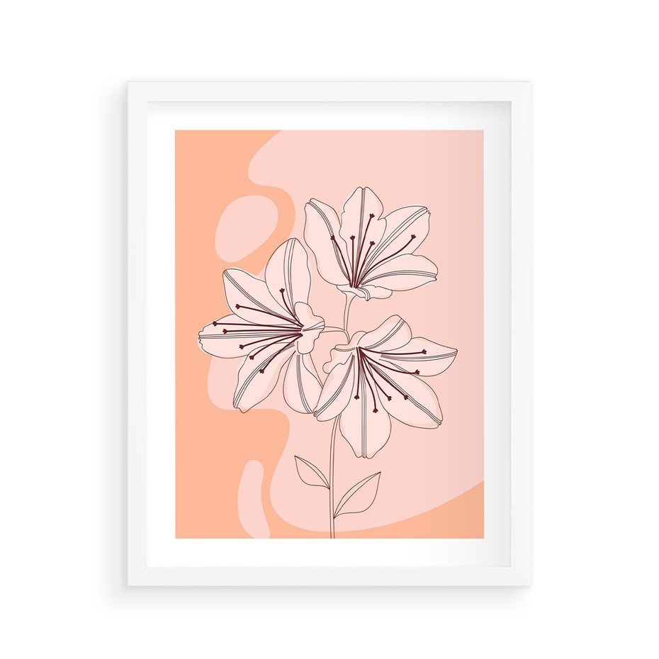 Plakat w ramie 40x50 - Kwiatowa Harmonia - minimalistyczny plakat, pudrowe kwiaty - rama biała