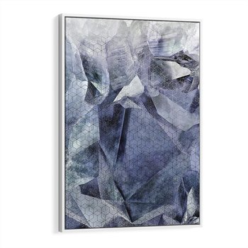 Obraz w ramie 80x120 - Melodia mgieł i marzeń - abstrakcja w kolorze granatu, przypominająca górę lodową - rama biała