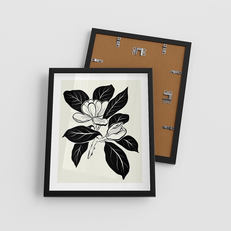 Plakat w ramie 40x50 - Spojrzenie w kształty kwiatów - kwiaty magnolii, minimalizm - rama czarna