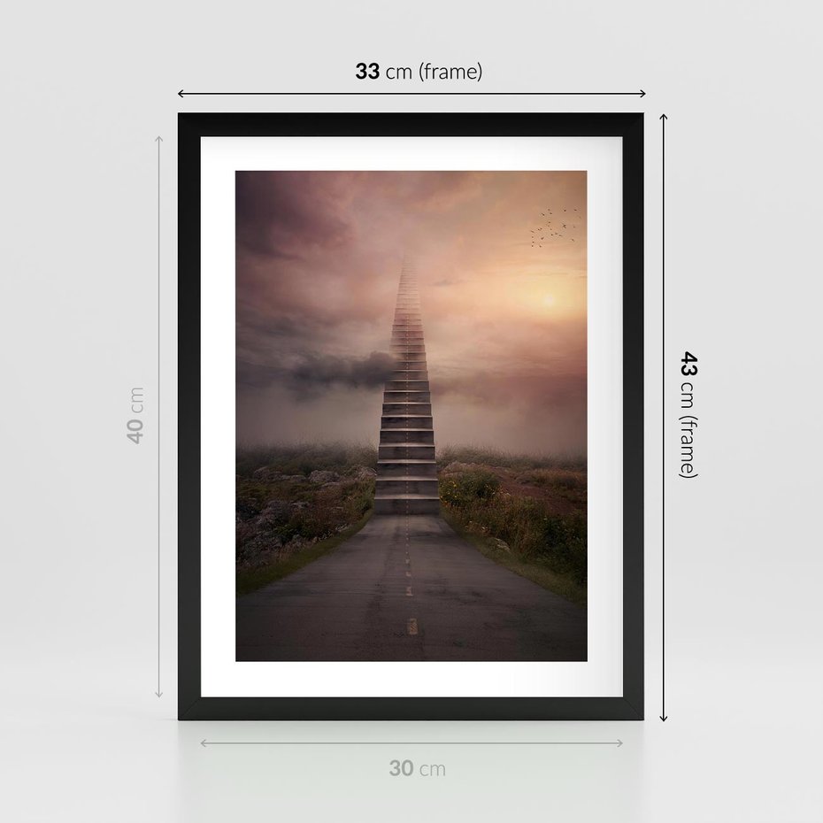 Plakat w ramie 30x40 - Wędrówka po malowniczej drodze - droga, schody - rama czarna