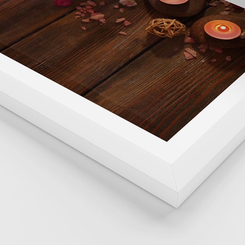 Plakat w ramie 50x70 - Relaksujące spa z pochodniami - spa, świece - rama biała