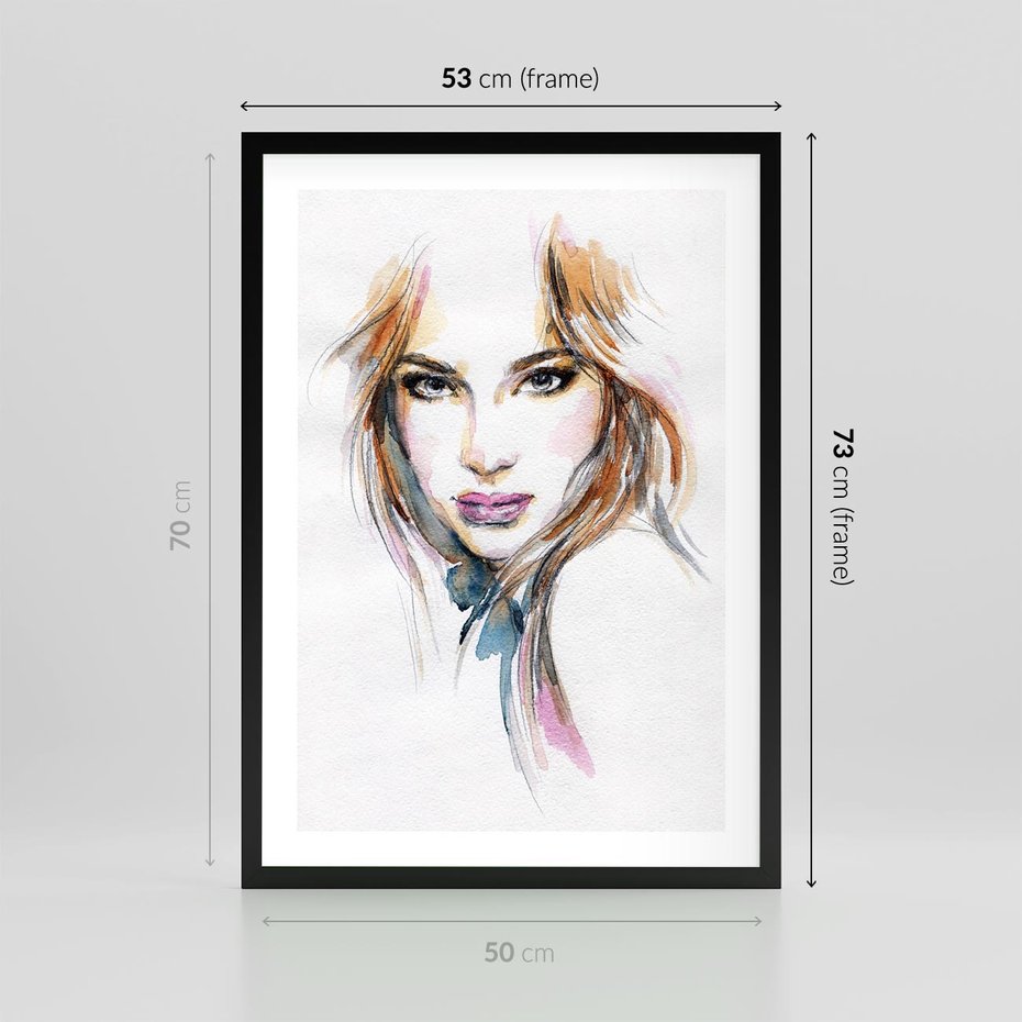 Plakat w ramie 50x70 - Abstrakcyjny portret kobiecy - grafika, kobieta - rama czarna