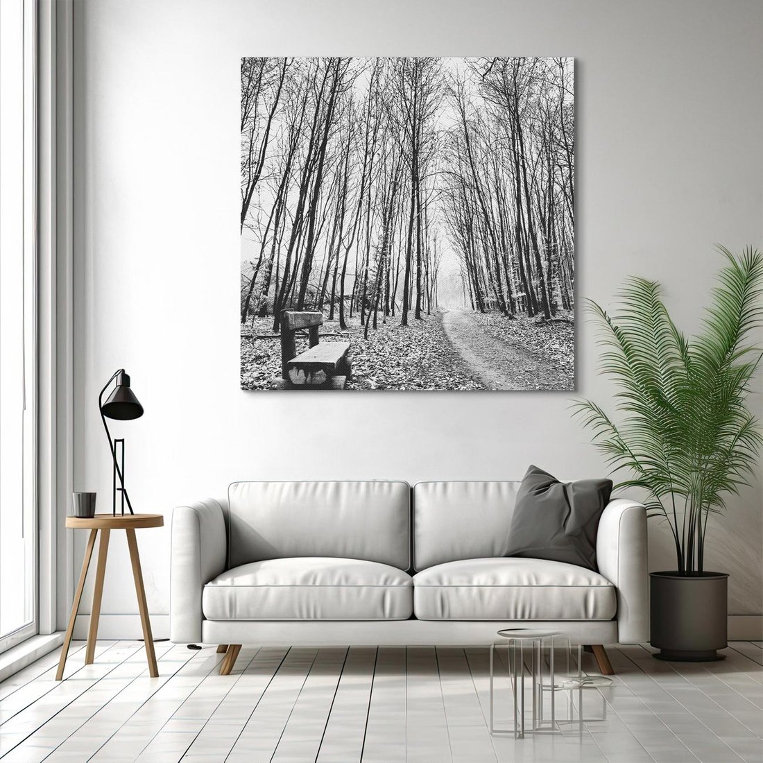 Obraz na płótnie 50x50 - Spadające Liście - czarno białe zdjecie, park