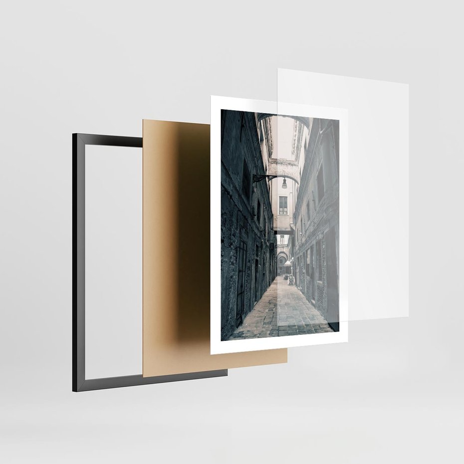 Plakat w ramie 50x70 - Odkryj tajemnice miasta - uliczka, perspektywa - rama czarna