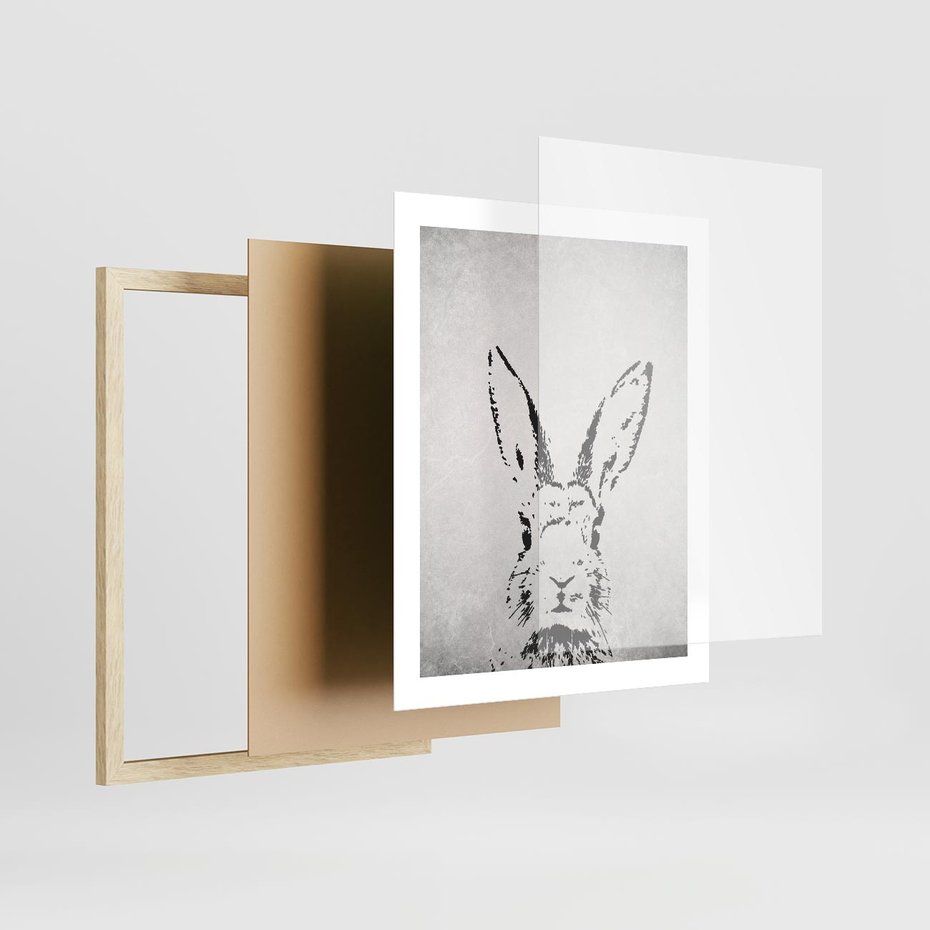 Plakat w ramie 40x50 - Szkicowany królik w grafice - szkic, królik - rama drewno