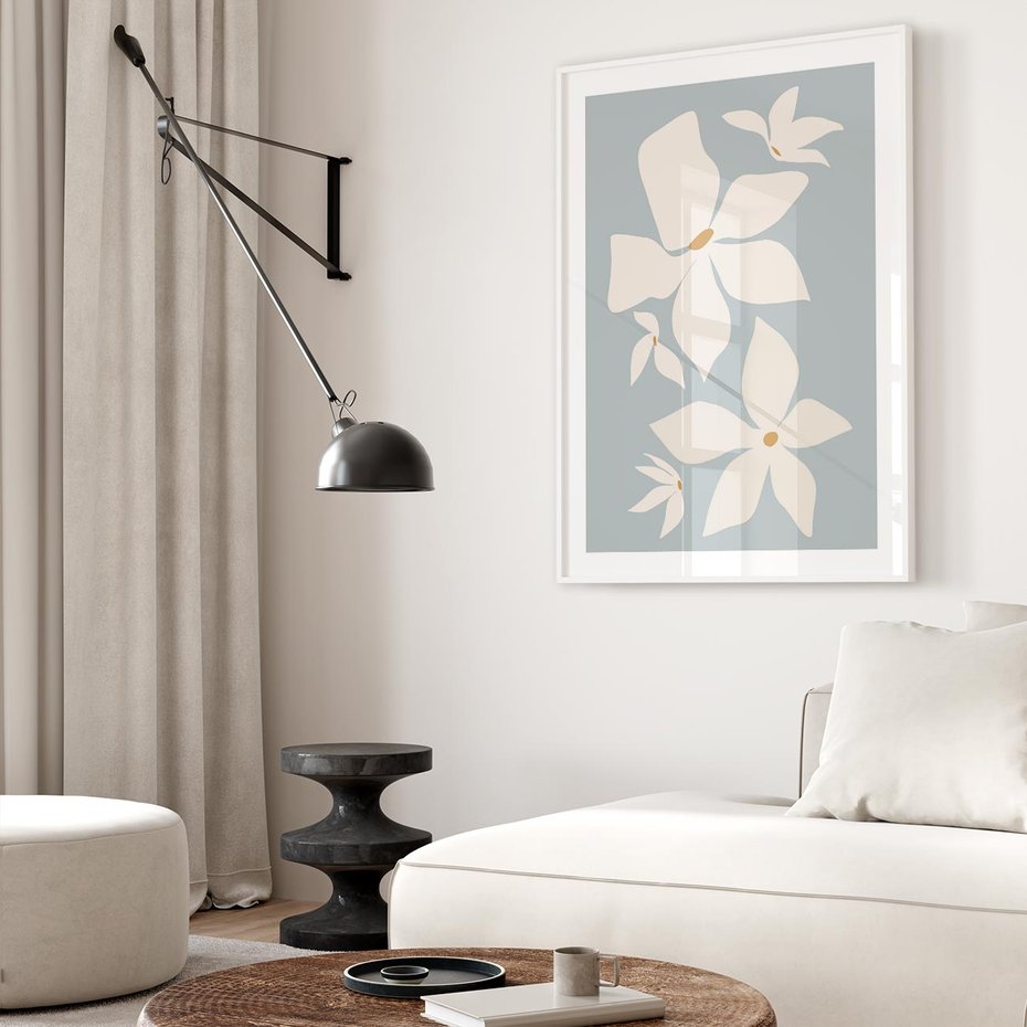 Plakat bez ramy 50x70 - Błękit Kwiatów - kwiaty, nowoczesne i minimalistyczne