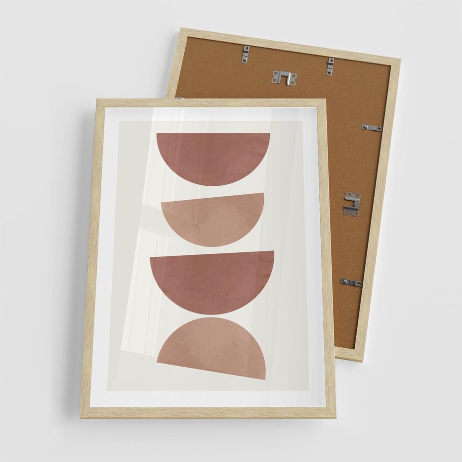 Plakat w ramie 50x70 - Abstrakcyjne Widzenia - abstrakcyjne geometryczne kształty, odcienie brązu i beżu - rama drewno