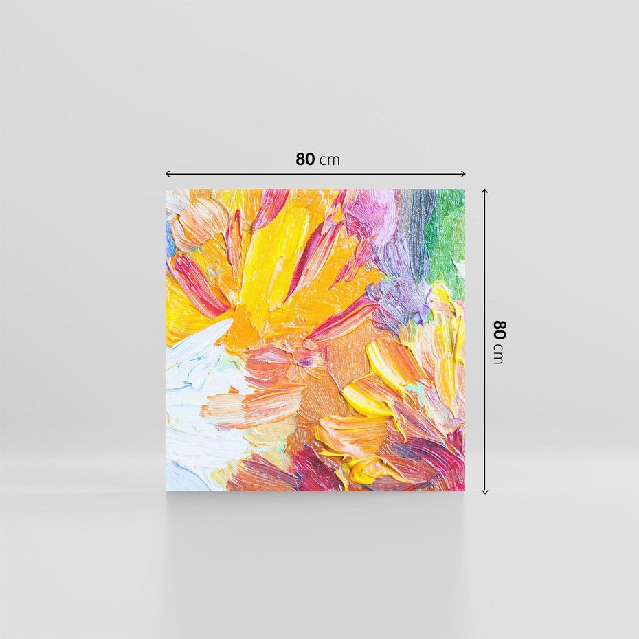 Obraz na płótnie 80x80 - Kwiatowe Harmonie - zbliżenie na obraz olejny, gruba warstwa farby