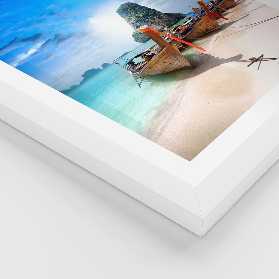 Plakat w ramie 50x70 - Morze na Łodzi - morze, łódź - rama biała