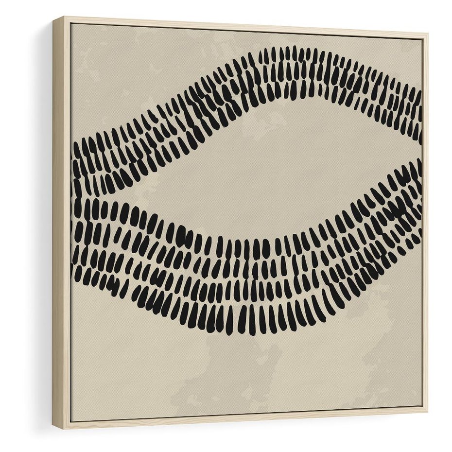 Obraz w ramie 50x50 - Kontury Ewolucji Materii - boho plakat, czarne kropki kreski - rama drewno