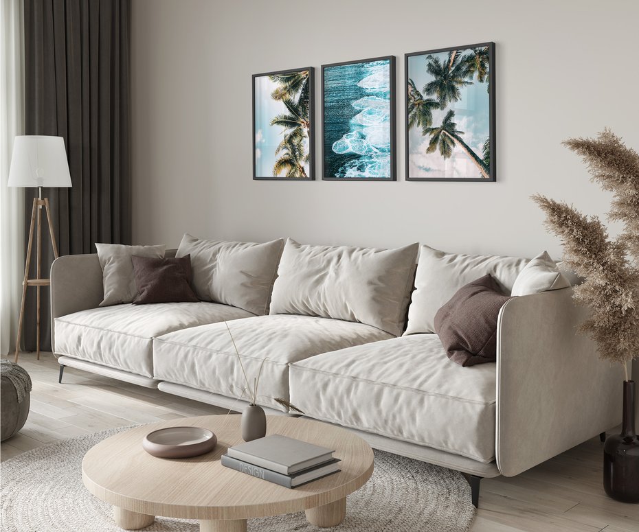 Zestaw obrazy w ramie 40x50 galeria - Tropikalna, plaża, morze, palmy - rama czarna