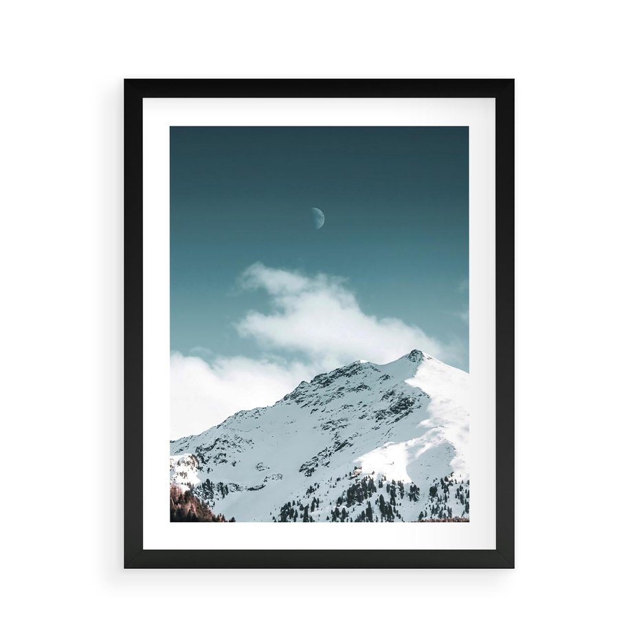 Plakat w ramie 40x50 - Nocna Magia w Górach - fotografia, śnieg - rama czarna