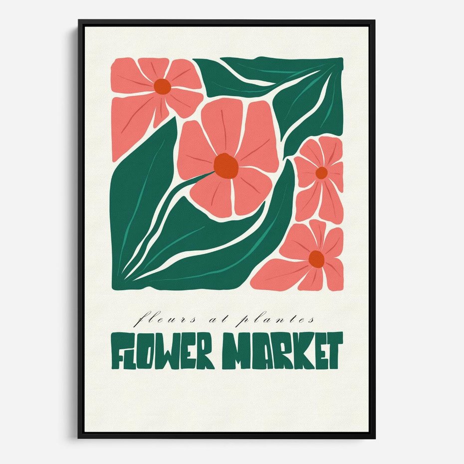 Obraz w ramie 70x100 - Retro Inspiracja - minimalistyczna kwiatowa kompozycja, pastelowe kolory - rama czarna