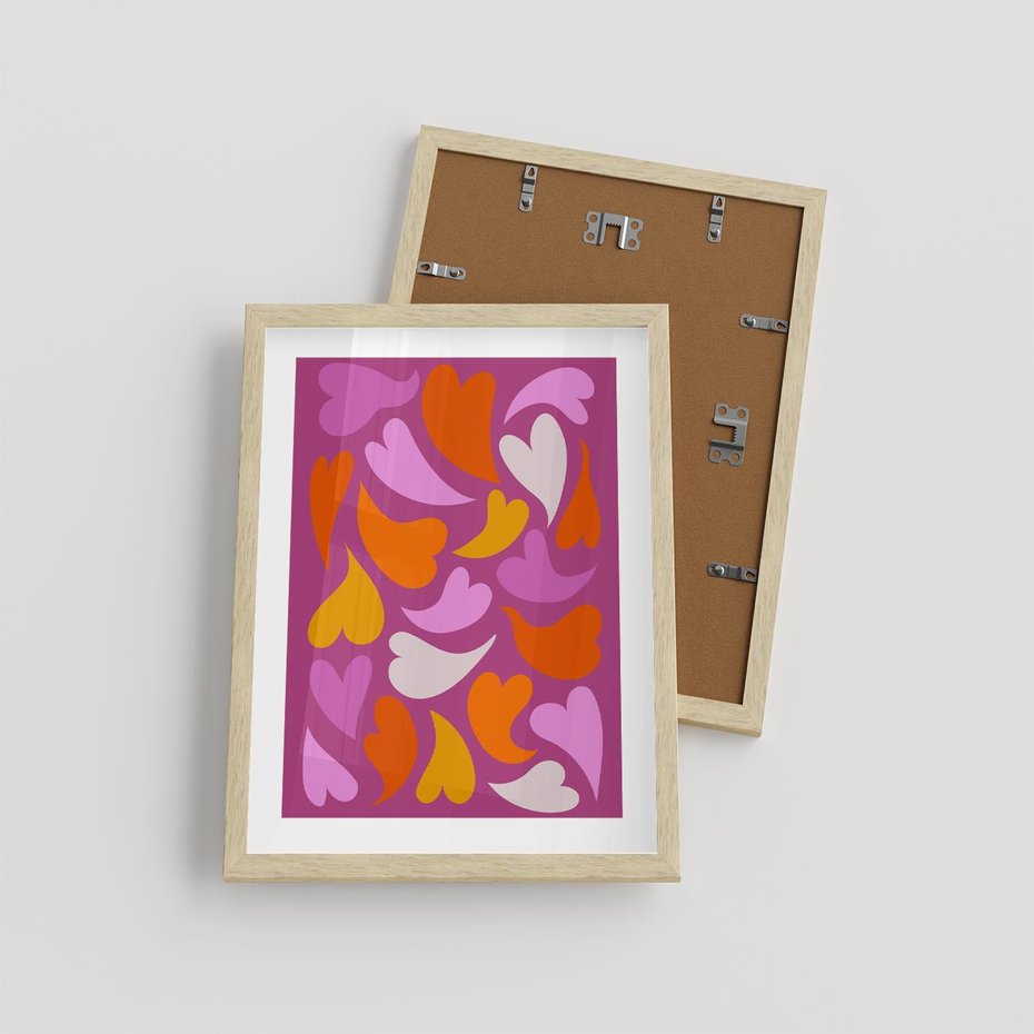 Plakat w ramie 30x40 - Podróżne Boho - wesoła grafika, serca - rama drewno