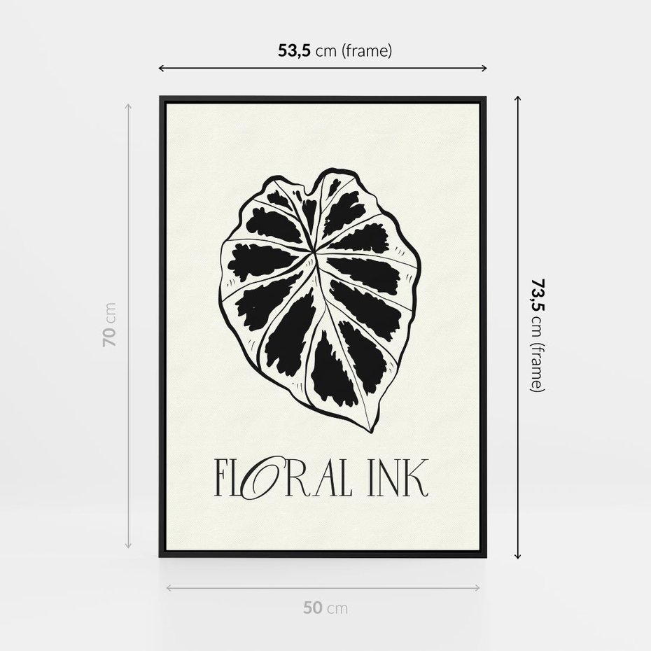 Obraz w ramie 50x70 - Zapisane na liściach wspomnienia - liść, czarny kontur na jasnym tle - rama czarna