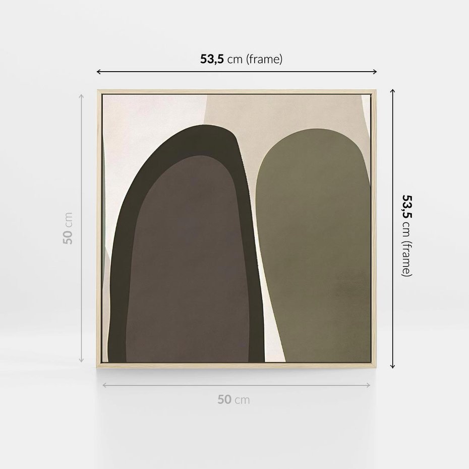 Obraz w ramie 50x50 - Fale w Zieleni - abstrakcyjne kształty, zgaszona zieleń - rama drewno