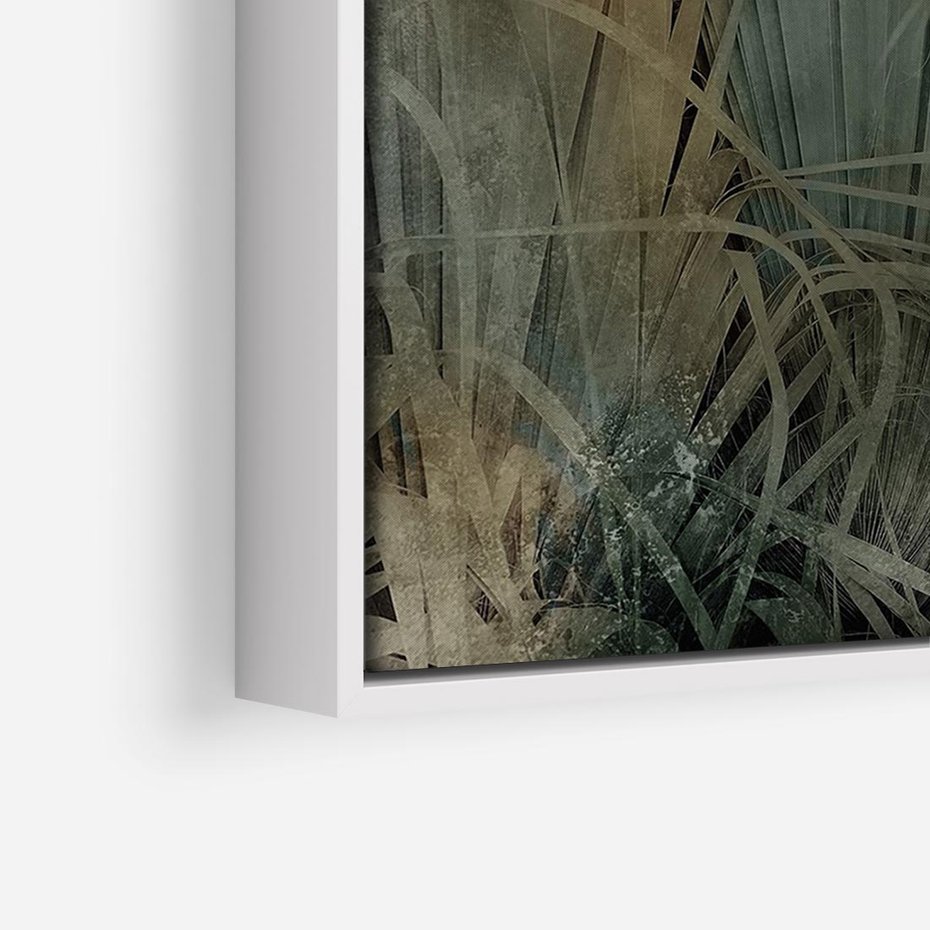 Obraz w ramie 120x80 - Światło w mroku duszy - liście traw, mroczny klimat - rama biała