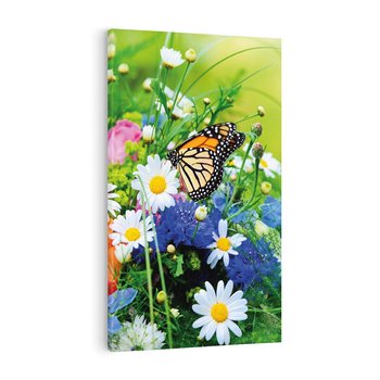 Obraz na płótnie 70x100 - Kwiatowy Taniec - motyl, kwiaty