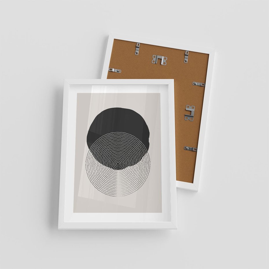 Plakat w ramie 30x40 - Boho Przenikanie Uroku - abstrakcyjna kompozycja, okręgi - rama biała