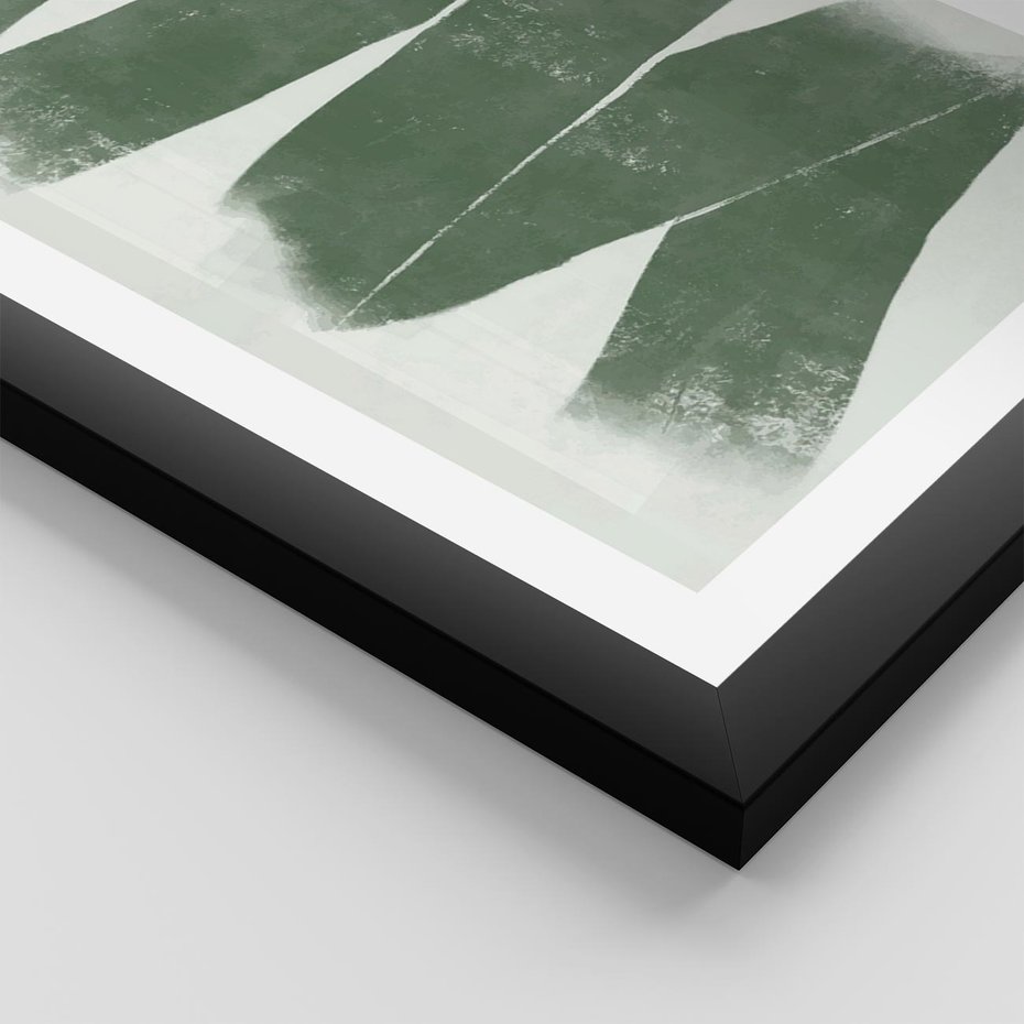 Plakat w ramie 30x40 - Zielone Refleksje - abstrakcja, zgaszony zielony kolor - rama czarna