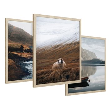 Zestaw obrazy w ramie 30x40 galeria - Góry, skandynawski, boho - rama drewno