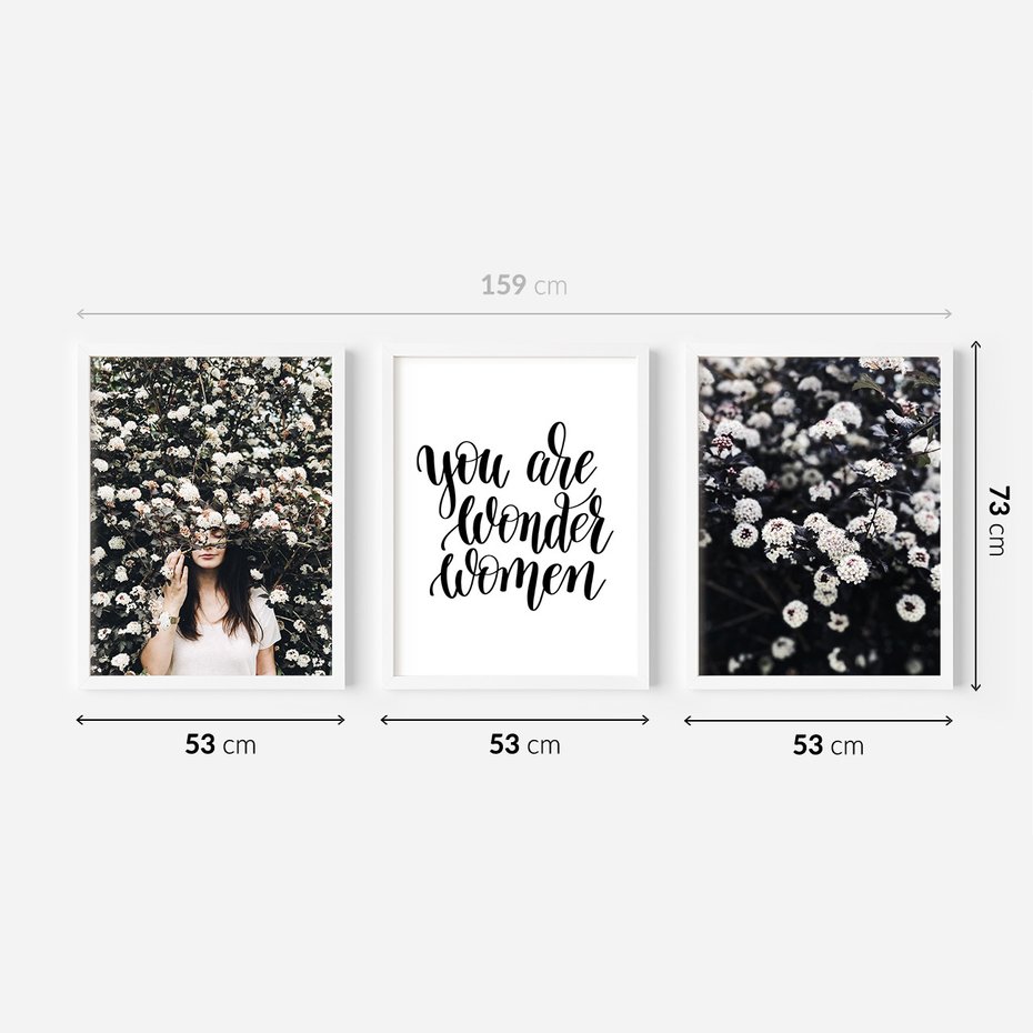 Zestaw obrazy w ramie 50x70 galeria - Typografia, dla, kobiet - rama biała
