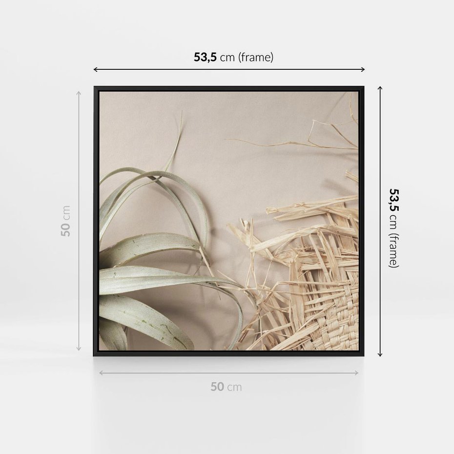 Obraz w ramie 50x50 - Boho urok suchych liści - suche, liście - rama czarna