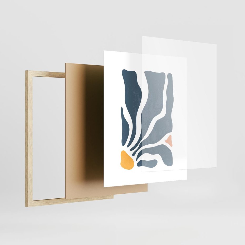 Plakat w ramie 40x50 - Szkice Kwiatowych Promieni - nowoczesna kwiatowa grafika, styl retro - rama drewno