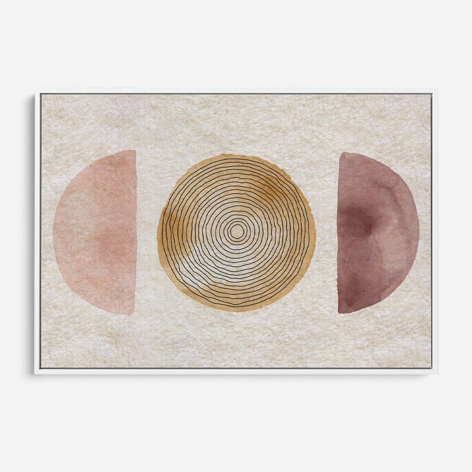 Obraz w ramie 120x80 - Zapisane w promieniach słońca - beżowe strukturalne tło, koła - rama biała