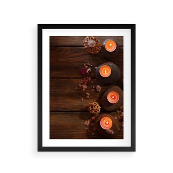 Plakat w ramie 40x50 - Relaksujące spa z pochodniami - spa, świece - rama czarna