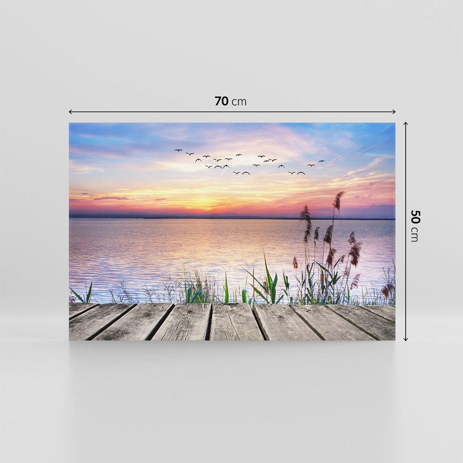 Obraz na płótnie 70x50 - Romantyczny zachód słońca nad morzem z ptakami - zachód, słońca