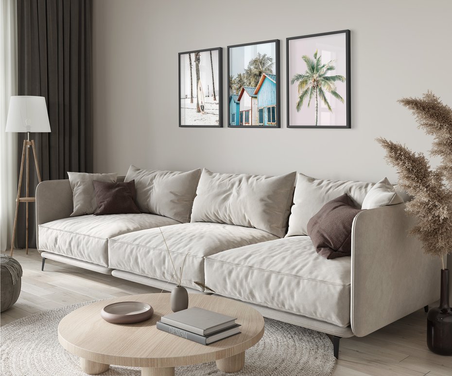 Zestaw obrazy w ramie 50x70 galeria - Lato, palmy, plaża, wakacje - rama czarna