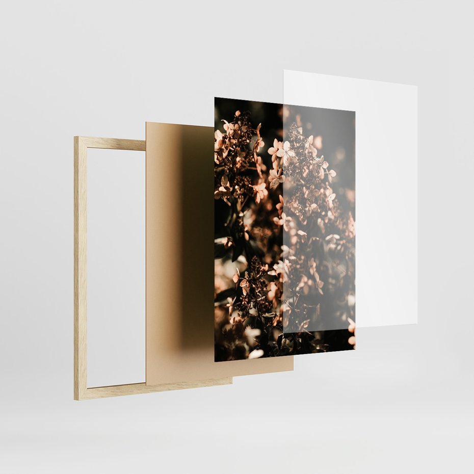 Zestaw obrazy w ramie 40x50 galeria - Hortensja, kwiaty, suche, cytat - rama drewno