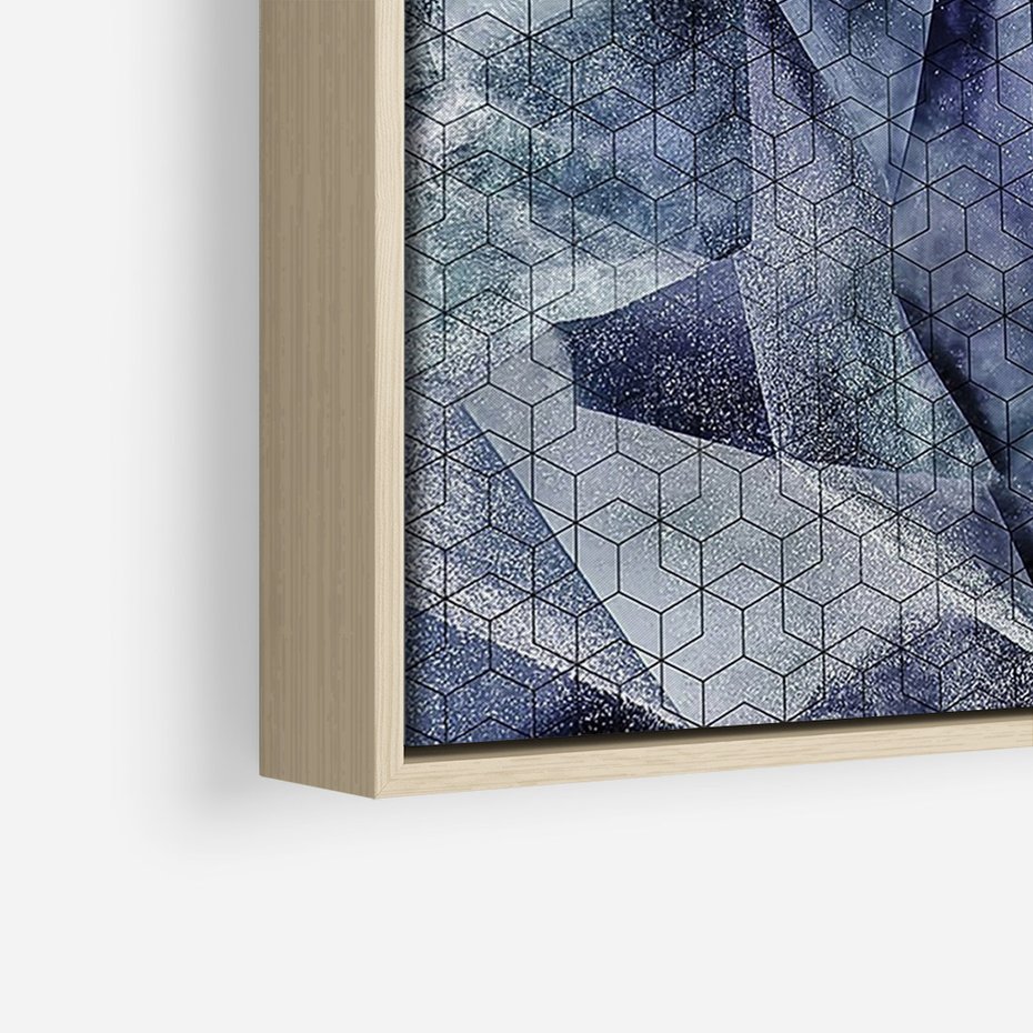 Obraz w ramie 70x100 - Melodia mgieł i marzeń - abstrakcja w kolorze granatu, przypominająca górę lodową - rama drewno