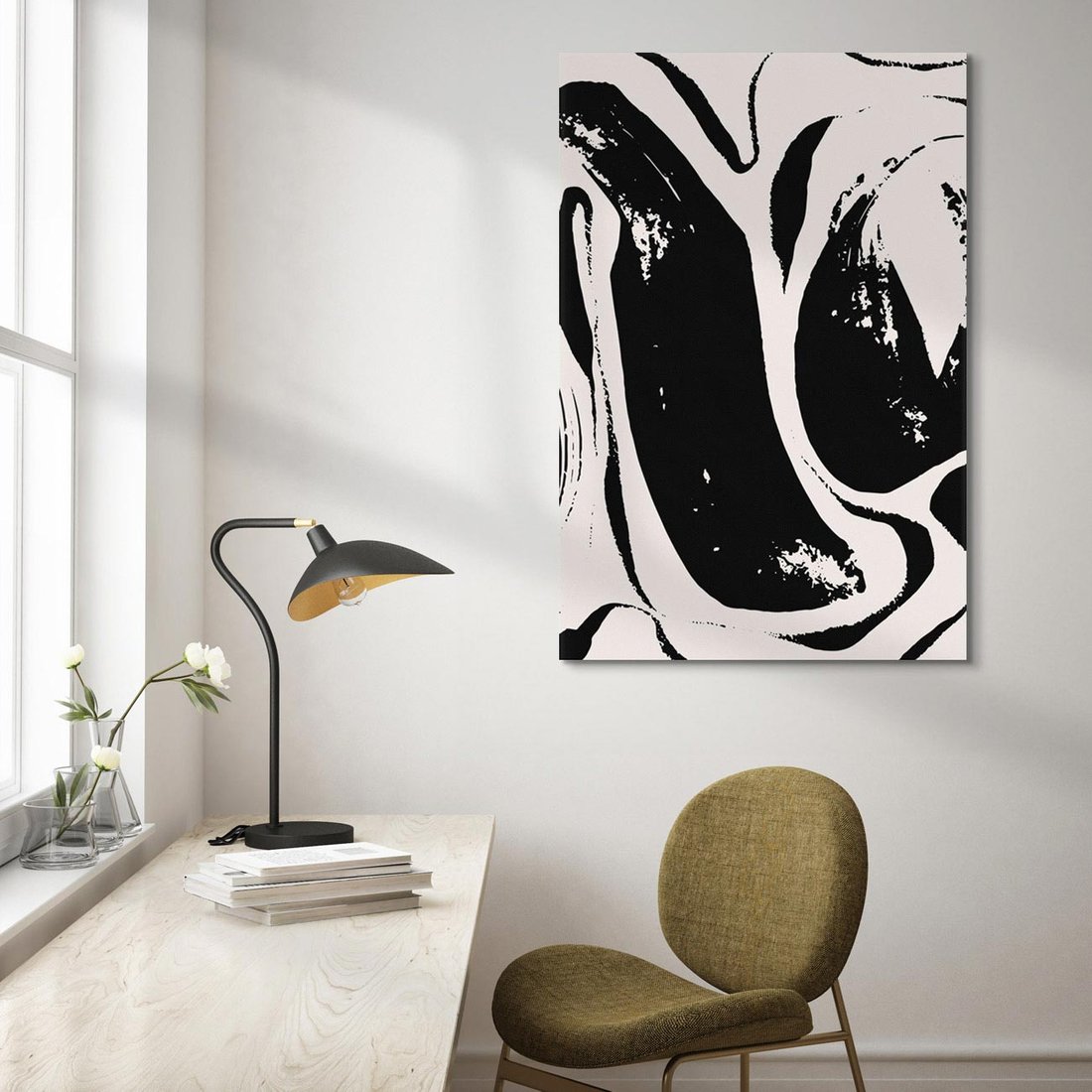 Obraz na płótnie 70x100 - Wibracje w ciemnościach duszy - czarno biała abstrakcja, nieregularne rozmyte linie