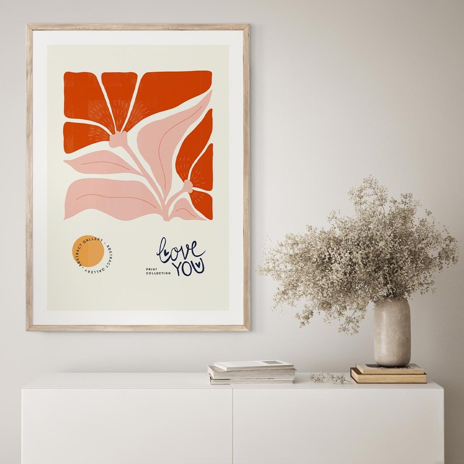 Plakat w ramie 40x50 - Miłość w Kwiatowym Sercu - kwiaty, miłość - rama drewno