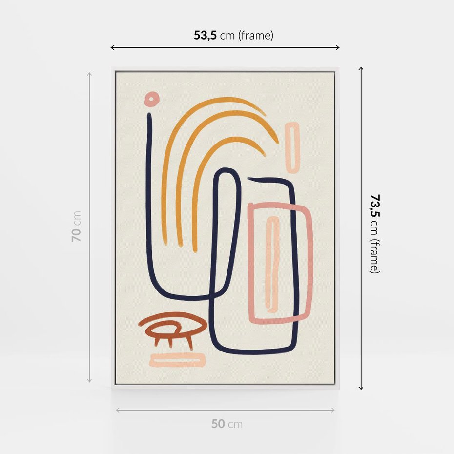 Obraz w ramie 50x70 - Abstrakcyjne Mrugnięcie - abstrakcja w stylu picasso, beżowe tło - rama biała