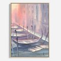 Obraz w ramie 50x70 - Romantyczne Zachody - akwarelowy rysunek, stonowane pastelowe kolory - rama drewno