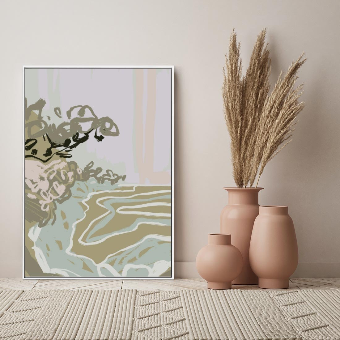 Obraz w ramie 80x120 - Wizja Przestrzeni - pastelowy krajobraz, nowoczesny plakat - rama biała