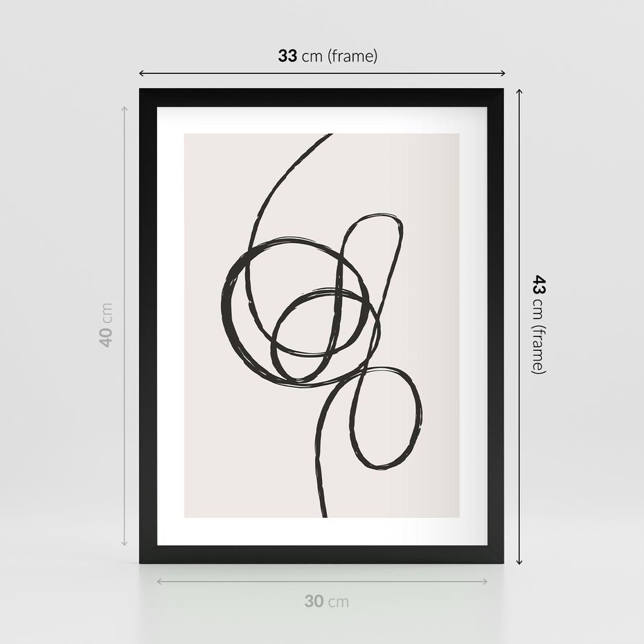 Plakat w ramie 30x40 - Migotliwa Kreatywność - abstrakcyjne szkicowane linie, minimalizm - rama czarna