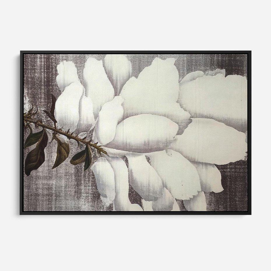 Obraz w ramie 100x70 - Tekstura Kwiatu - białe kwiaty, duży kwiat - rama czarna